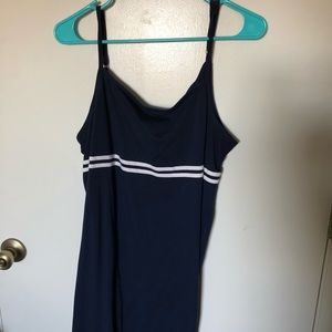 Blue dress with white racer stripes
